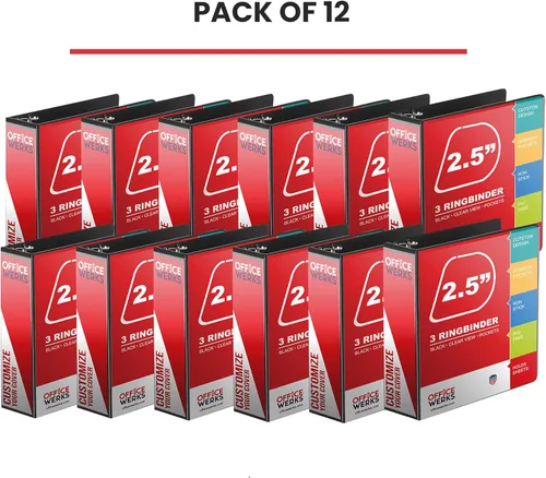 Vista 2 de Paquete de 12 carpetas de 3 anillos de 2.5 pulgadas con anillos D de ángulo de bloqueo, carpetas de almacenamiento profesionales de gran resistencia