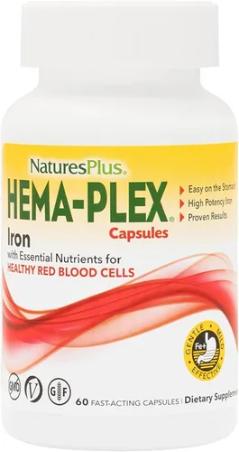 Vista 6 de NaturesPlus Hema-Plex Iron - 60 cápsulas de acción rápida - 85 mg de hierro quelado + vitamina C y bioflavonoides para glóbulos rojos saludables