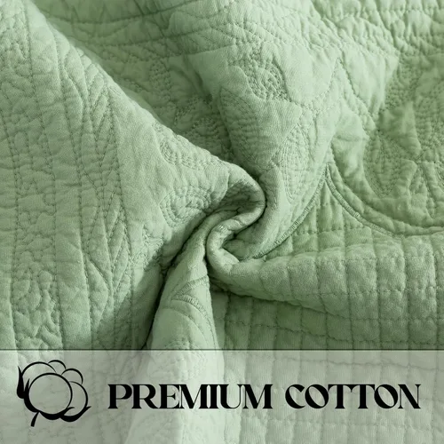 Vista 8 de Brandream Juego de edredón de algodón verde salvia, juego de ropa de cama de casa de campo de casa de campo, juego de colcha de 2 piezas