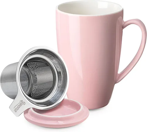 Vista 17 de Sweese Taza de té de porcelana de 15 onzas con infusor y tapa, apta para microondas, mango ergonómico, esmalte sin plomo, para té de hojas sueltas