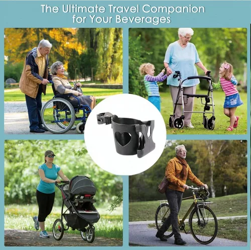Vista 8 de Portavasos 2 en 1 para cochecito con soporte para teléfono, soporte para botella de bebida fácil de instalar, práctico soporte para teléfono
