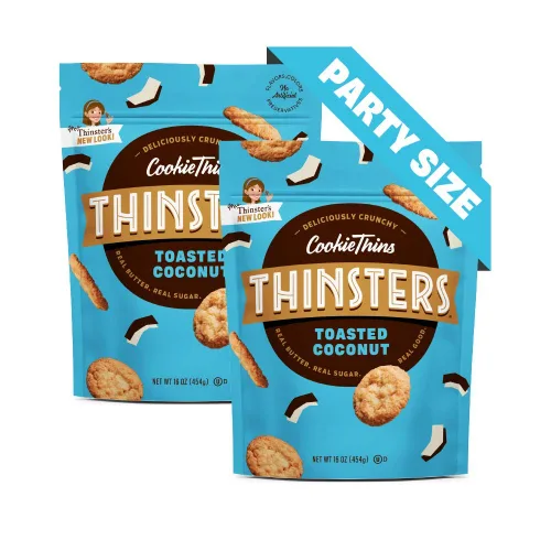 Vista 3 de Thinsters Cookie Thins - Galletas de coco tostado, 16 onzas (paquete de 2), sin OMG, sin maní, sin jarabe de maíz, galletas crujientes, sin sabores