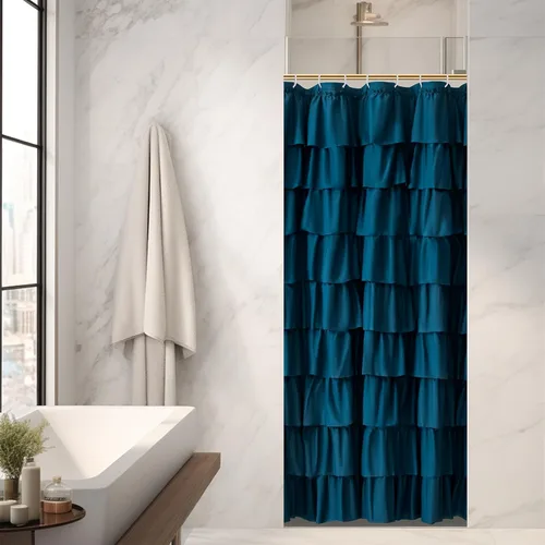 Vista 36 de Cortina de ducha con volantes beige para baño, 36 x 72 pulgadas