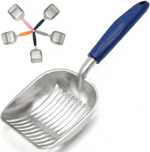 Vista 23 de Cuchara de arena para gatos, tamiz de aleación de aluminio, cuchara para gatitos, cuchara pequeña para gatos que es resistente y resistente