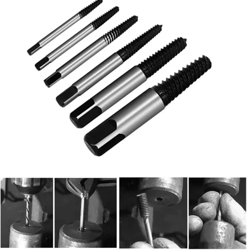 Vista 4 de Kit de extractor de tornillos dañados de 6 piezas, extractor de tornillo pelado de acero al cromo-vanadio, kit de extractores de pernos rotos