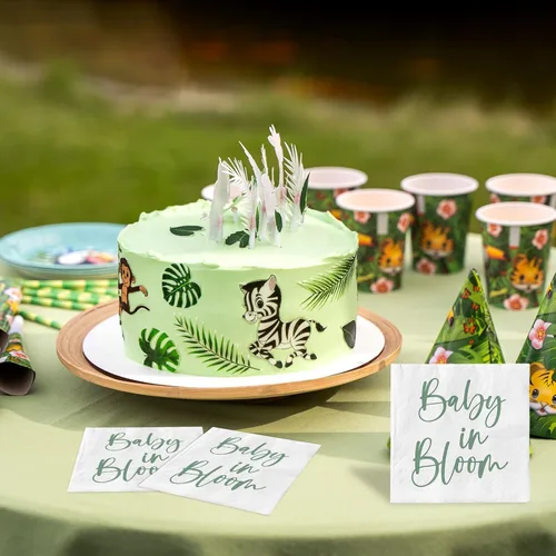 Vista 4 de Whaline 80 servilletas de papel para baby shower, color verde salvia, servilletas desechables para bebé, cumpleaños, almuerzo, cena, servilleta