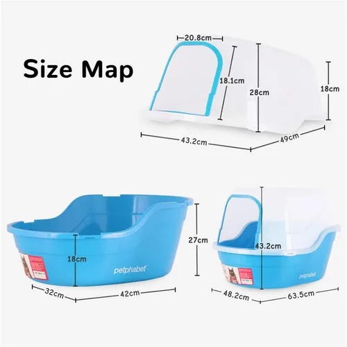 Vista 2 de Petphabet Caja de Arena para Gatos con Capucha Jumbo, Extra Grande, Azul Claro