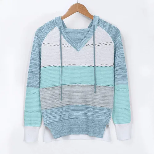 Vista 2 de YAnGSale Suéter casual de retazos para mujer, con capucha, de moda, de manga larga, con capucha, de punto, Blanco