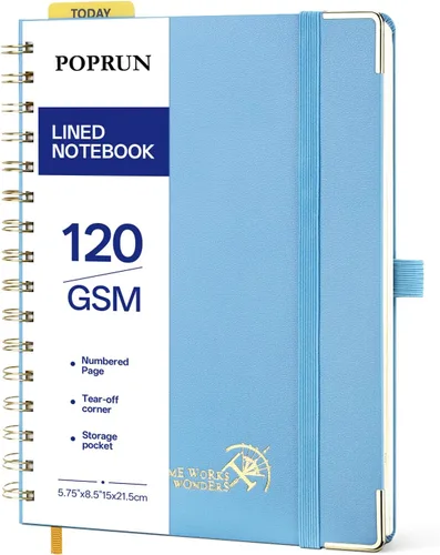 Vista 11 de POPRUN Cuaderno A5 con espiral, 120GSM, tapa dura, color negro