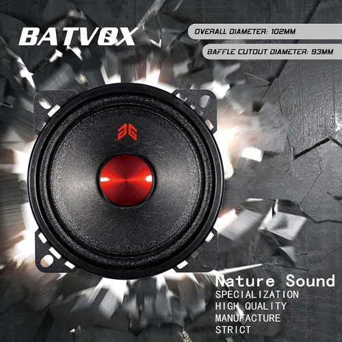 Vista 4 de MX40P1 Altavoz de Rango Medio de 4 Pulgadas 120 Vatios 4 Ohmios Tapa Antipolvo Roja, Altavoces de Audio de Calidad Premium para Puerta de Automóvil