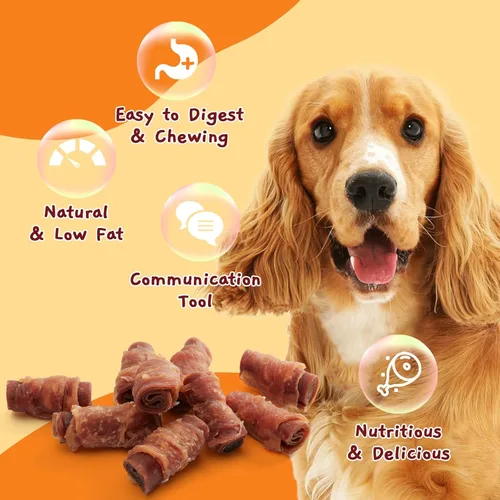 Vista 4 de Jungle Calling Golosinas para perros de triple sabor, hechas con carne de pollo y pato real, aperitivos para perros sin cuero crudo, saludables