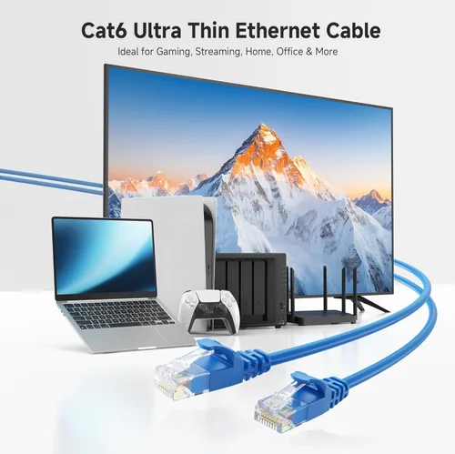 Vista 2 de Cable Matters Paquete de 5 cables Ethernet Cat 6 sin enganches de 10 Gbps, 14 pies, cable Cat 6 de perfil delgado, cable Cat6, cable Ethernet fino