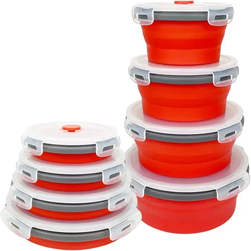 Vista 8 de CARTINTS Recipientes de silicona reutilizables para almacenamiento de alimentos, contenedores de alimentos plegables, cuencos de silicona con tapas