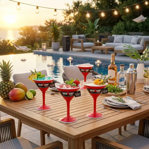 Vista 11 de Vasos de cóctel de plástico rojo reutilizables con tallo, 12 onzas, vasos únicos para fiestas, copas de champán duraderas, lindo vaso de tallo