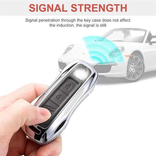 Vista 4 de Porsche Key Fob Cover, Leather Crystal Case for Porsche 911 Cayenne Taycan Panamera Remote Key