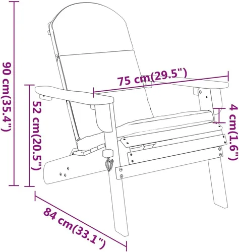 Vista 2 de Solid Acacia Wood Foldable Adirondack Chair Outdoor Garden Furniture Brown Comfortable for Relaxation in Patio, Balcony, and Backyard