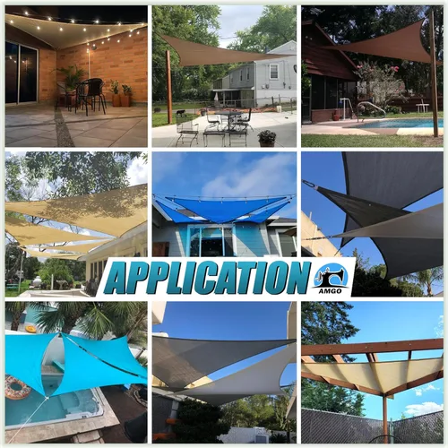 Vista 5 de Amgo Toldo triangular beige de 12 x 12 x 12 pies AGSLT, 95% de bloqueo UV, permeable al agua y al aire, 200GSM resistente, comercial y residencial
