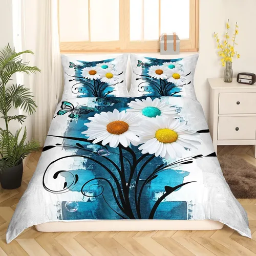 Erosebridal Juego de funda de edredón turquesa tamaño individual para niñas y mujeres, juego de ropa de cama degradado verde azulado y gris para