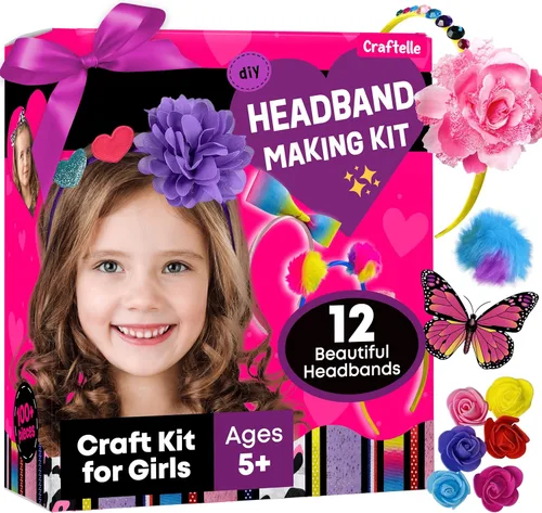 Kit de fabricación de diademas para niñas, haz tus propias diademas de moda para niñas, accesorios para el cabello de bricolaje para niñas de 4 a 6
