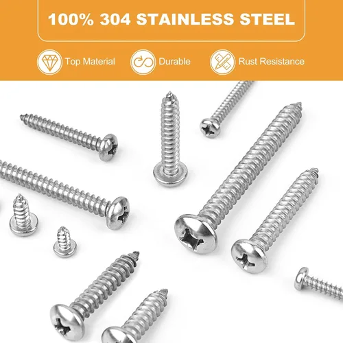 Vista 3 de VIGRUE 460 tornillos de madera Phillips de cabeza plana, juego surtido de tornillos autorroscantes, 4, #6, #8, #10, #12, 304 kit surtido