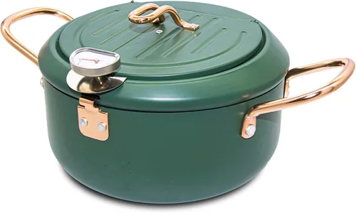 Freidora profunda japonesa para tempura con termómetro en Fahrenheit 2.3L - Freidora de aceite de acero al carbono antiadherente, para