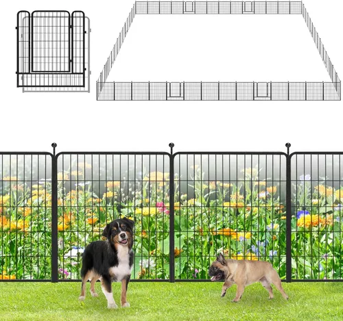 Vista 9 de Valla de Jardín con Puerta Cercado de Metal para Patio, 32 pulgadas x 23 pies 10 Paneles de Valla Sin Excavación Paneles de Valla Temporal