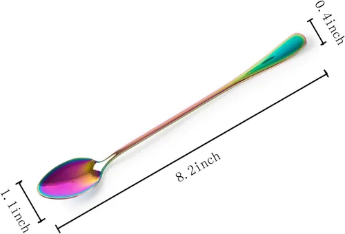 Vista 2 de dhrbsx Cuchara de té helado de mango largo, cucharas para mezclar cócteles, cucharas de café de acero inoxidable, cuchara de helado