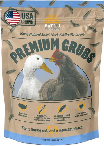 Eaton Pet and Pasture Premium Grubs, larvas de mosca soldado negro secas cultivadas en Estados Unidos, golosinas con alto contenido de calcio para