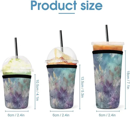 Vista 2 de And Green Reusable Insulated Neoprene Iced Coffee Cup Sleeves 3 Sizes Diving Material Cup Durable Beverage Covers for Cold Coffee Tea Drinks