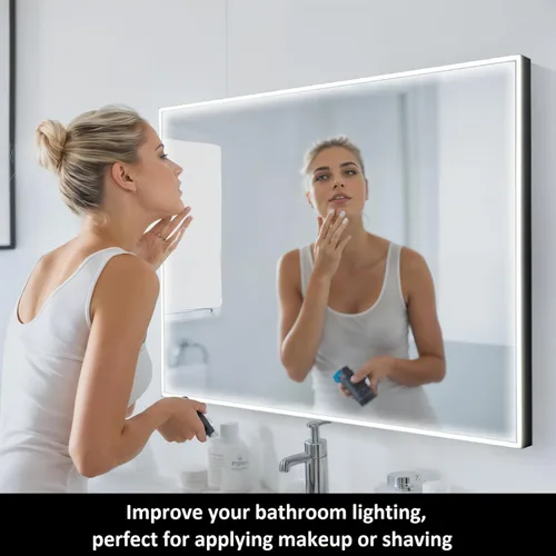 Vista 2 de CASTA DIVA Espejo LED de 48 x 32 pulgadas para baño, espejo de baño con luces sobre el fregadero, espejo iluminado sin niebla con sensor IR, espejo