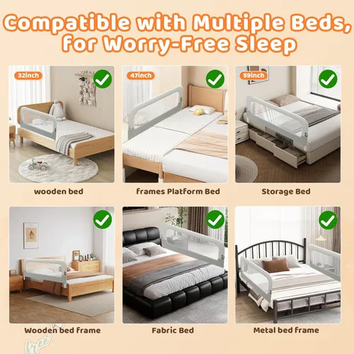 Vista 7 de Barandilla de protección de cama para niños pequeños - Rieles laterales de seguridad para cama de bebé plegables y de altura ajustable de 47