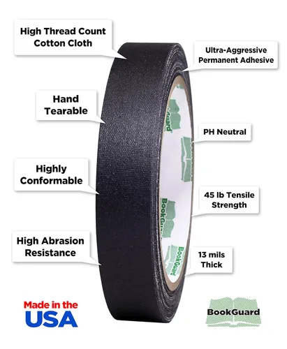 Vista 2 de BookGuard Cinta de reparación de encuadernación de alta calidad de 0.75 pulgadas, rollo de 15 yardas, color negro