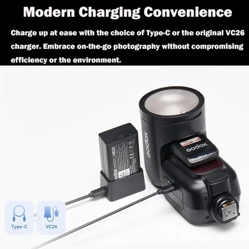 Vista 5 de Godox V1Pro-C TTL Flash para cámaras Canon, 1/8000 HSS 500 flash de potencia completa, tiempo de reciclaje de 1.3s, 2.4G inalámbrico con flash