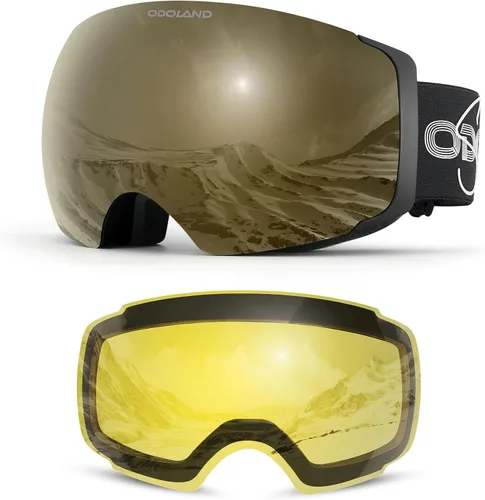 Vista 11 de Odoland Magnetic Interchangeable Ski Goggles with 2 Lens, Large Spherical Frameless Snow Snowboard Goggles for Men Women