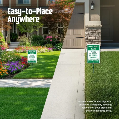 Vista 5 de SmartSign Letrero de patio con texto en inglés "Septic Lines Below - Please No Driving No Parking On Grass" de 10 x 7 pulgadas, kit de estaca de 18