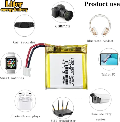 Vista 5 de Liter 3.7V 400mAh 403030 Lipo Batería recargable Batería de iones de polímero de litio con conector JST 0.079 in