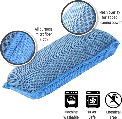 Vista 4 de Scrub-It - Esponja de cocina de microfibra Miracle (6 unidades) – Esponjas de limpieza para lavavajillas resistentes a arañazos – Lavable a máquina