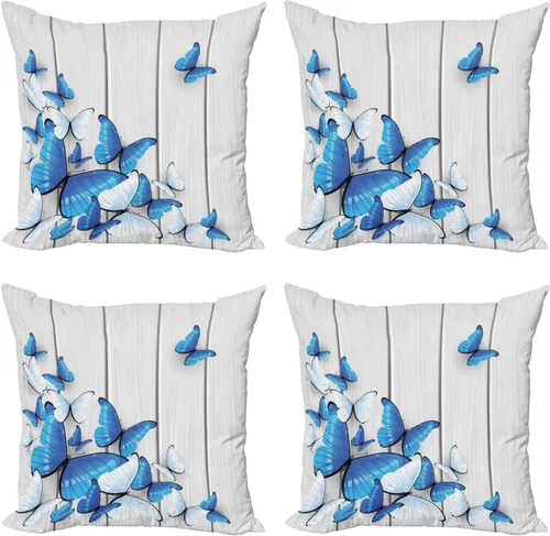 Vista 16 de Ambesonne Paquete de 4 fundas de cojín navideñas con cinta, ilustración de imagen de deseos navideños, impresión digital moderna de doble cara, 16