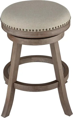 Cortesi Home Sadie - Taburete giratorio sin respaldo en madera maciza y tela beige, asiento de 25 pulgadas