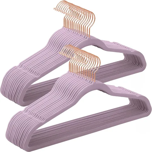 Vista 17 de SONGMICS Perchas delgadas de terciopelo, perchas antideslizantes con ganchos giratorios de oro rosa, ahorro de espacio, para armario, paquete de 50