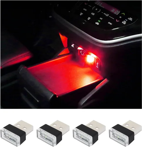 Vista 10 de Augeny 4 piezas lámparas LED USB de atmósfera para interior de automóvil, luz nocturna decorativa enchufable USB, kit de iluminación ambiental