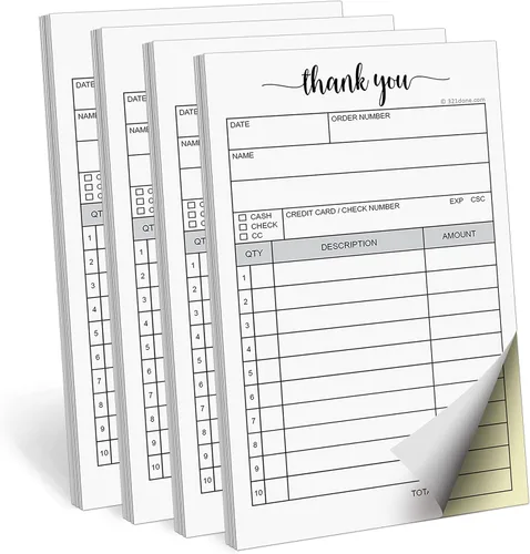 Vista 14 de 321Done Folleto de facturas, 3.4 x 5.5 de mano, 2 partes, sin carbono, fabricado en EE. UU., Bloc de notas de formulario de pedido de recibo