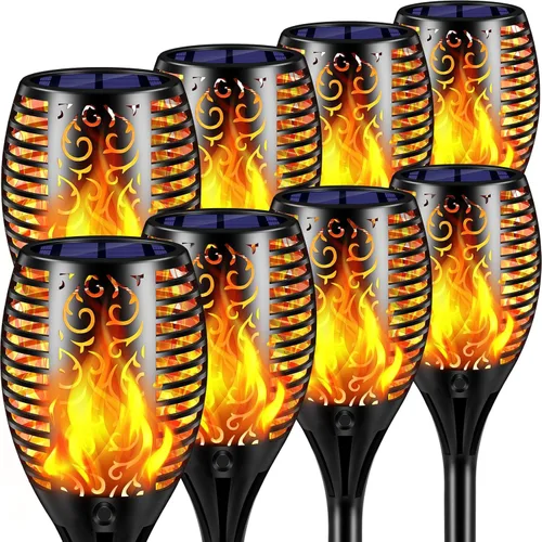 Vista 12 de Luces solares TomCare, Antorchas de llama intermitente resistentes al agua, Iluminación de decoración externa, seguras con apagado/encendido Negro
