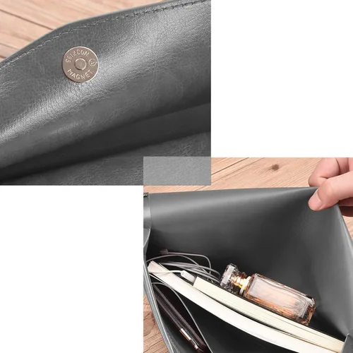 Vista 6 de Enyuwlcm Carpeta de Archivos de Cuero PU A4 con Cierre de Presión Estuche Portadocumentos con Sobre de Cierre para Recibos y Contratos Gris