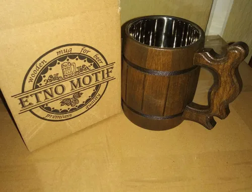 Vista 2 de Handmade Beer Mug Wooden Tankard Beer Stein Vintage Bar accessories - Barrel Brown Classic Design