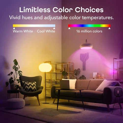 Vista 4 de Geeni Prisma Plus 800 Bombillas inteligentes regulables con conectividad Wi-Fi de 2.4 GHz, color blanco cambiante y sintonizable, bombilla