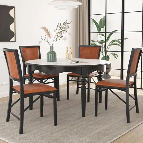 Vista 2 de VECELO Juego de 4 sillas plegables con cojín, asientos acolchados plegables con marco de metal resistente para cocina, comedor, sala de estar