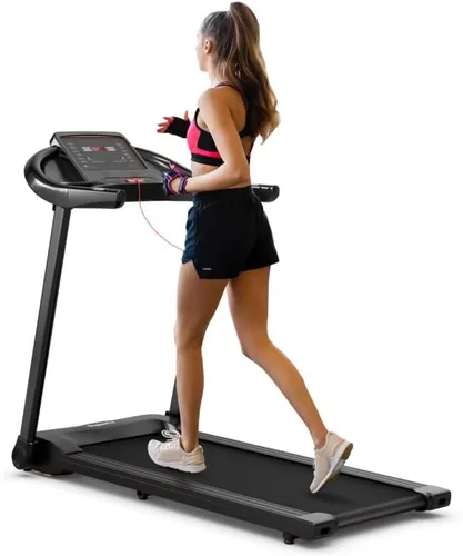 Vista 6 de Caminadora eléctrica plegable con pantalla LED HD y altavoz de control de aplicación, color negro