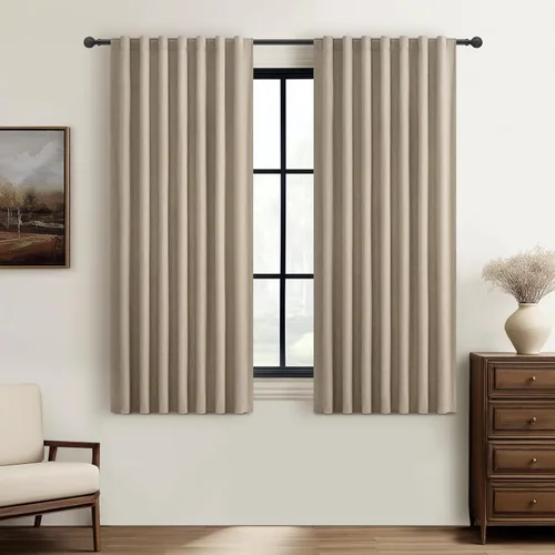 Vista 50 de Juego de 2 cortinas 100% opacas, 84 pulgadas de largo, dormitorio, estéticas, aislamiento térmico, eficiencia energética, mezcla de algodón y lino