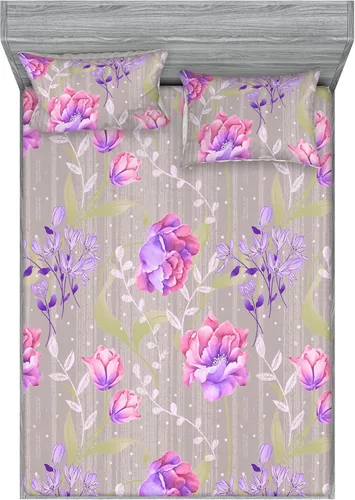 Vista 18 de Ambesonne Floral Fitted Sheet & Pillow Sham Set, Surreal Art Abstract Style Daisy Ornament with Dreamy Vibe Symmetric Print, Decorative Printed 3